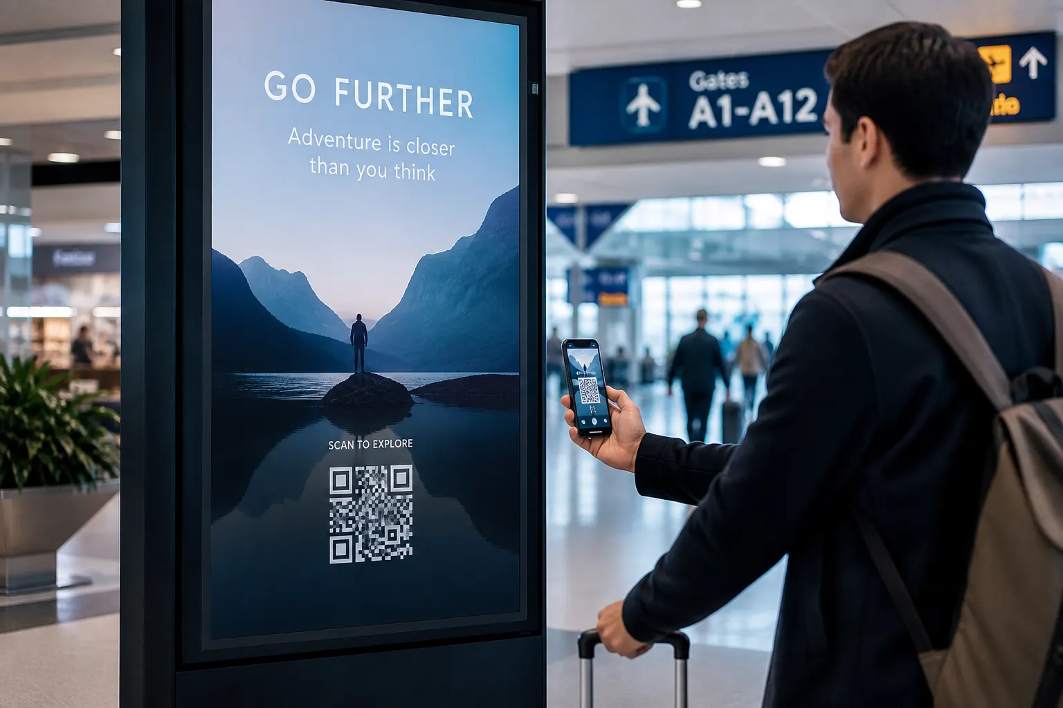 Scan-to-act airport advertising campaigns